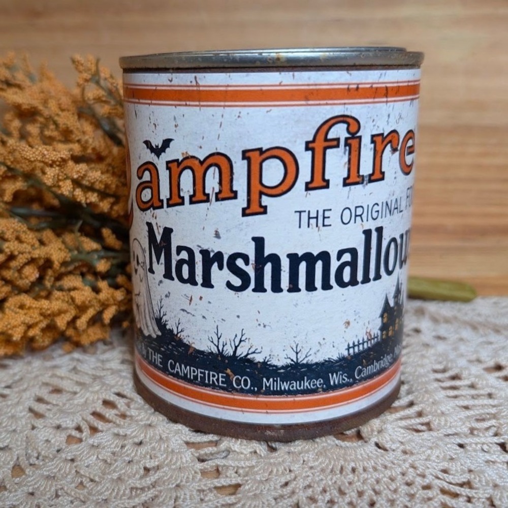 CAMPFIRE HALLOWEEN Rusty Vintage Style Upcycled Pint Tin